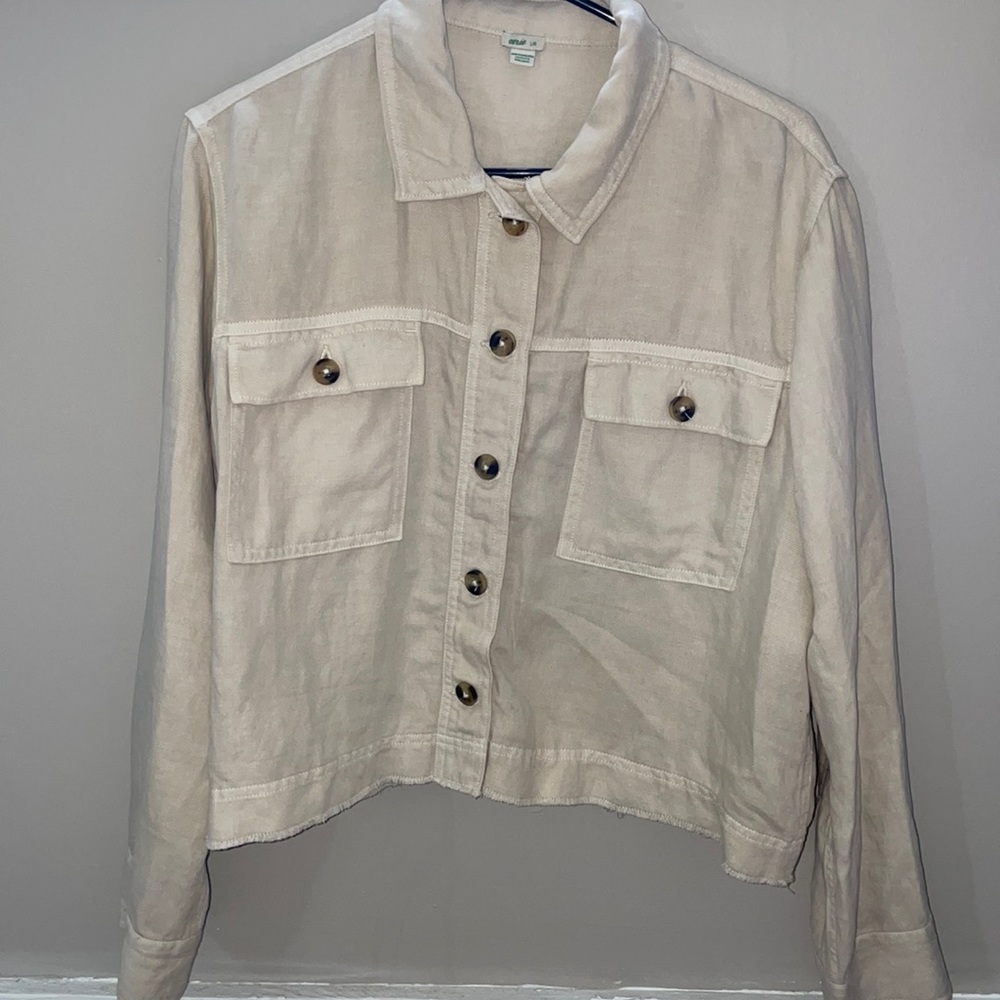 Aerie Cropped Linen Shacket